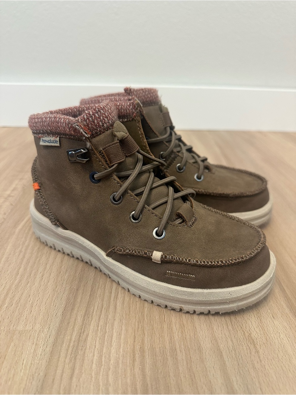 Hey Dude Brown Lace-Up Youth Casual Boots with Knit Collar